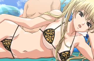 Sexy cartoon whores are fucked on the beach in bikini