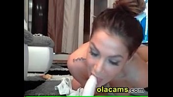 Hot Brunette Teen Rubs Clit _ Suck Dildo Web