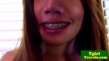 Thai Ladyboy With Braces Strokes And Poses Whats Her Name?