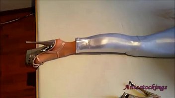 Ania In Silver Leggings Gloves High Heels