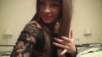 Skinny Brunette Teasing In Black Nylons