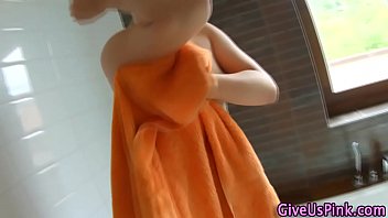 Blonde Inserting Dildo