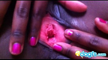 Sexy Ebony In Red Bikini Showing Her Pink Pussy Holes