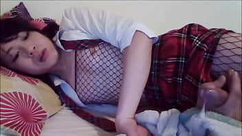 Young Ladyboy Plays With Her Dick Her Bed
