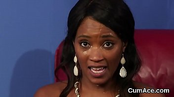 Peculiar Babe Gets Sperm Load On Her Face Eating All The Sperm
