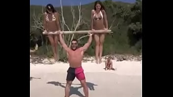 2 B!kni Girls Lifted By Strong Boy