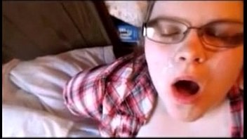 Nerdy Wife In Glasses Sucks Husband Dick And Take A Facial Of Cum