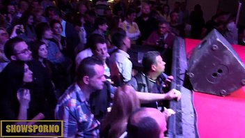 Hot Blonde Strip On A Rock Concert