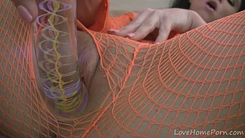 Horny Sweetheart In Fishnet Lingerie Masturbates With Vigor