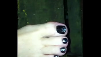 Dark Walk Over The Bridge With Naked Feets And Painted Nails