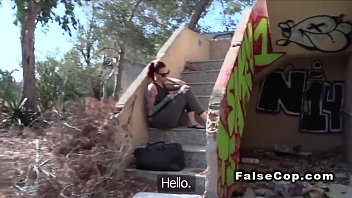 Tattooed Redhead Sucks Cock To Fake Cop Outdoor