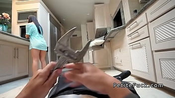 Petite Asian Rodes Plumbers Big Dick In Kitchen