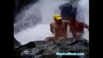 Naked Guys Play In Waterfall