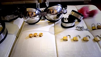 Girl In Female Mask And Latex Self-bondage Chastity Belt