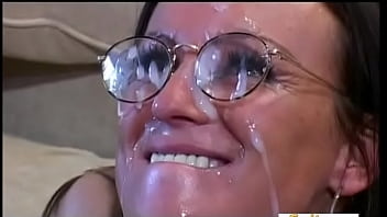 Brunette Receives A Ton Of Jizz On Her Nerdy Glasses