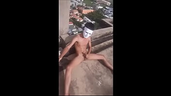 Boy Wanks On A Roof With His Selfie Stick