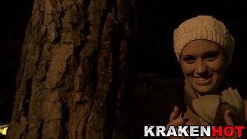 Funny Young Girl Provocative In The Park At Night