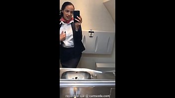 Latina Stewardess Joins The Masturbation Mile High Club In The Lavatory And Cums