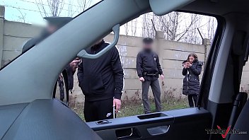 Hardcore Action In Driving Van Interrupted By Real Police Officers