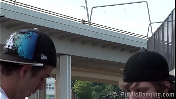 Facial Cum For Alexis Crystal In Public Railway Sex Threesome With 2 Teen Guys