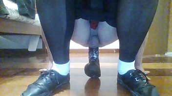 Sissy Sits On Huge Black Dildo