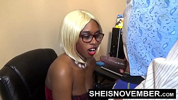 Ebony Nerd Sheisnovember Sucked Her Bosses Cock To Keep Her Secretary Job, With Her Cleavage Out, Sitting In Her Chair At Her Work Desk Giving Point Of View Blowjob With Intense Sucking By Msnovember