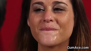 Slutty Hottie Gets Cum Shot On Her Face Swallowing All The Juice