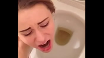 Hot Brunette Teen Slut Swallows Boyfriends Piss Over Toilet