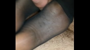Homemade Footjob With Black Pantyhose And Cumshot