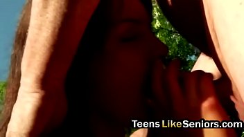 Alluring Brunette Got A Hot Doggystyle Fuck From An Old Man