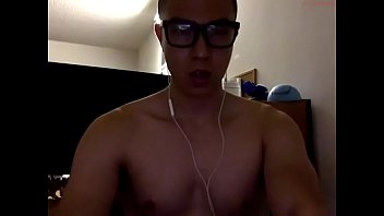 Horny Glasses Asian Cums In Bathroom