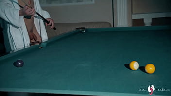Naked Guy Swimming Ended With Big Dick Handjob On A Pool Table