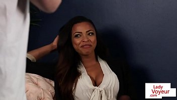 Ebony Voyeur Beauty Helping Submissive Guy