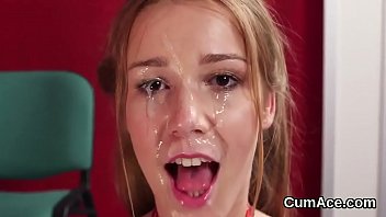 Horny Bombshell Gets Jizz Shot On Her Face Swallowing All The Love Juice
