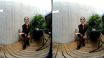 Vrpussyvision.com - Young Girl Smokes Topless And In Leather Skirt