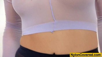 Hot Blonde Red Spandex Mask On Her Face