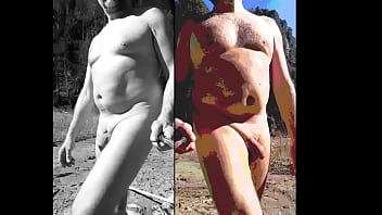 Nudist Bear Dipping In Cold Water