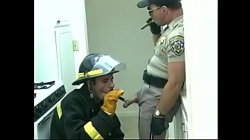 Gay Fireman Sucks Cock Of Police Officer Then He Returns The Favor