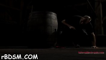 Gagged And Fastened Up Slave Is Being Pleasured With Fake Penis