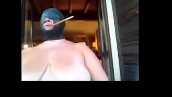 Slut Wife Bound, Hooded And Smoking With Holder Even Outdoors