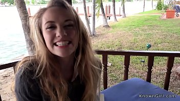Brunette Teen In Stockings Fucks Outdoor