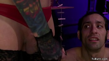 Tall Busty Tranny Anal Fucks Male Slave