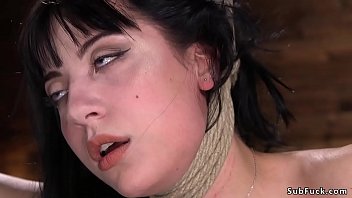 Brunette Hogtied In A Hip Suspension
