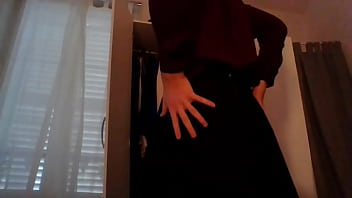 Young Amateur Cross Dresser Secretary Teasing In Sexy Blouse And Cute Black Skirt Back From The Office