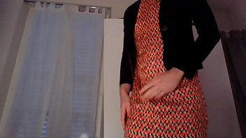 Young Amateur Cross Dresser Teasing And Touching In Cute Orange Dress And Sexy Black Blazer After A Hard Day At The Office