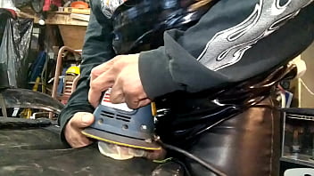 Leather Dressed Power Tool Masterbation