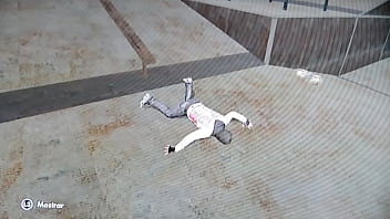 Bdsm Maniac Hits His Own Balls In A Dark Garage.