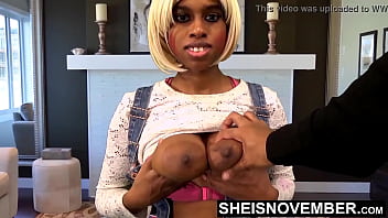 Pulling My Large Brown Knockers Out Of Bra For Step Dad, Wearing Blue Denim Overalls, Hot Ebony Step Daughter Sheisno...