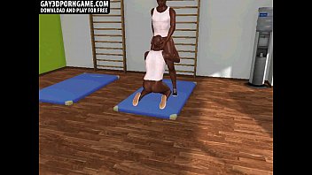 Two Sexy Black 3d Studs Suck Eachother Off On Yoga Mats