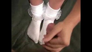 Footjob With White Frilly Socks